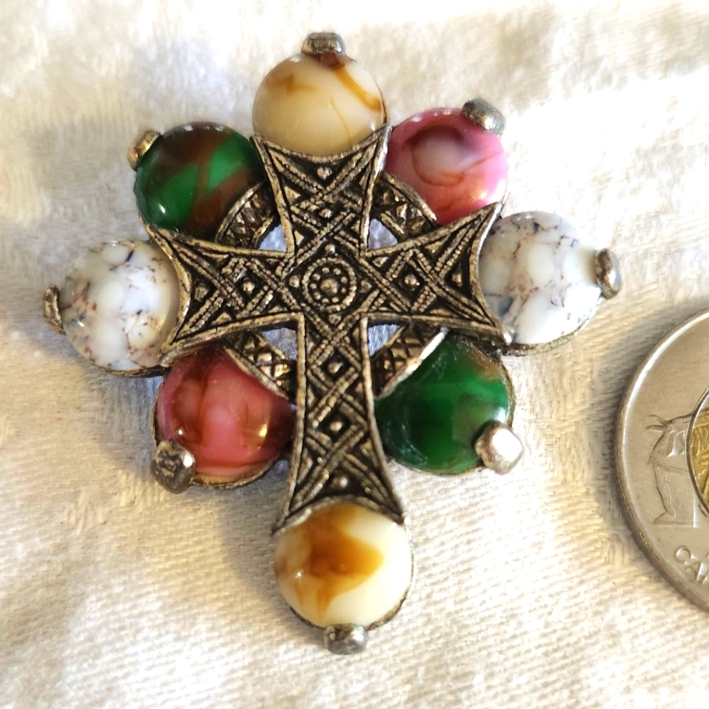 Vintage Miracle Celtic Cross with precious Stones brooch/pendant